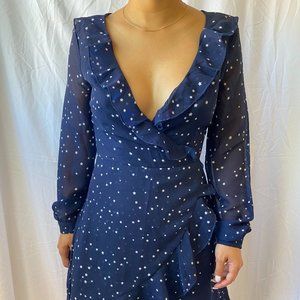 SHEIN Navy Blue Starry Long sleeve Dress (XS)
